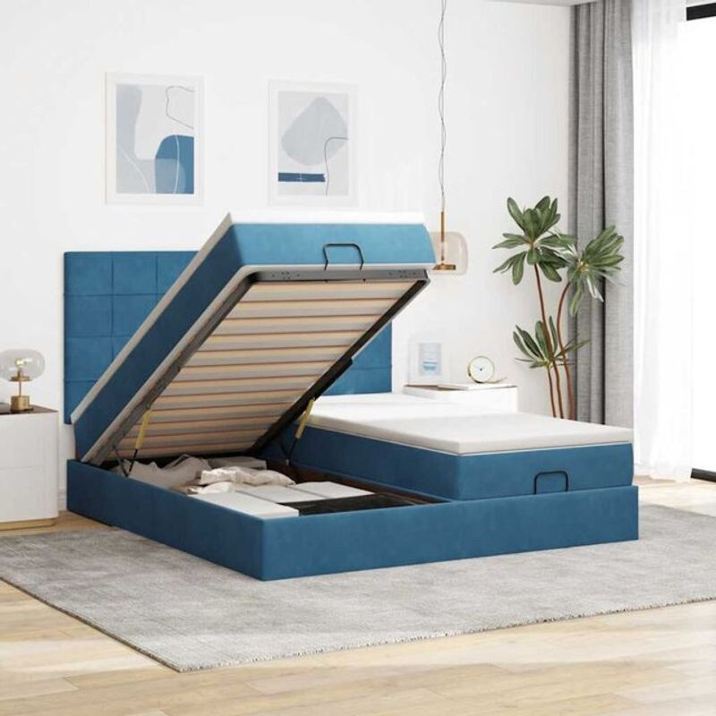 Vidaxl Ottoman Polsterbett mit Matratzen und LED-Beleuchtung aus Samt in Blau, B/T: 180 x 200 cm - Bild 1