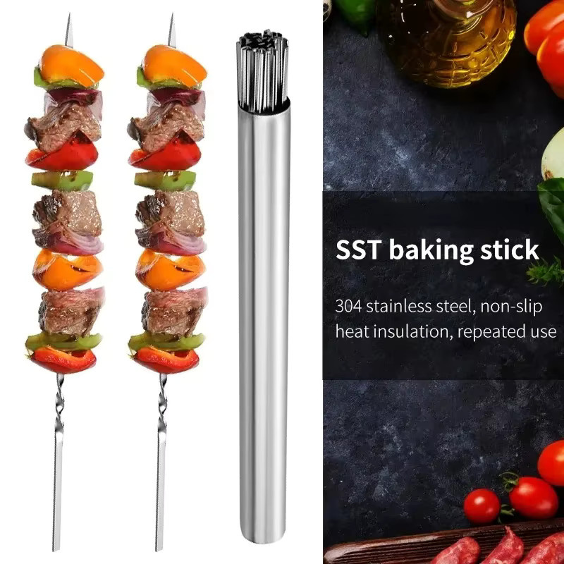Halojaju Edelstahl-Grillspieß Set mit Aufbewahrungsrohr in Silber für Outdoor und Camping - Bild 2