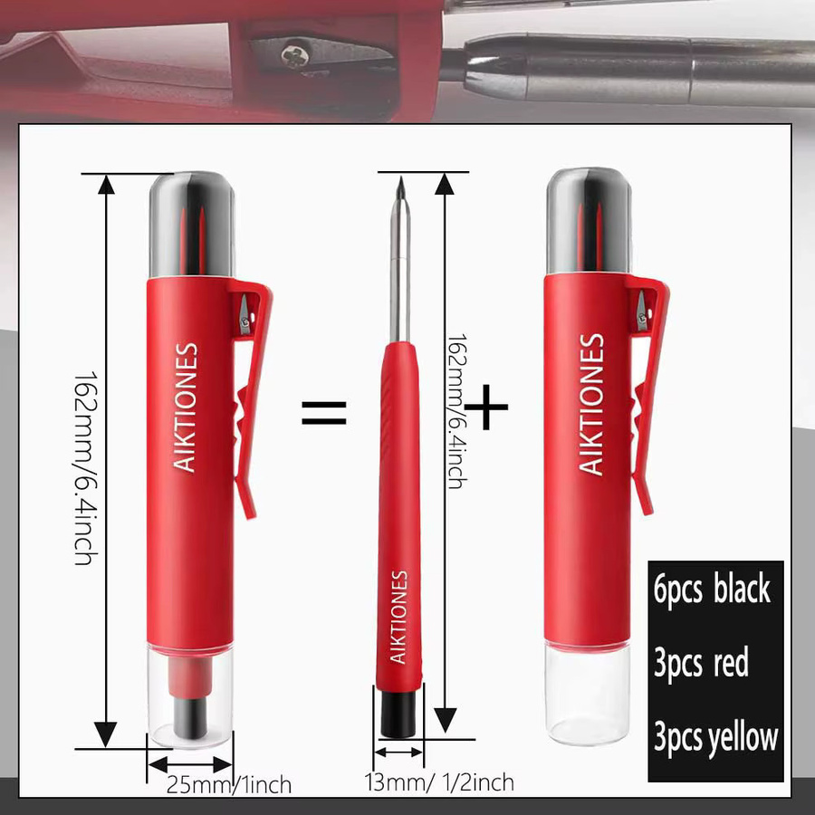 AIKTIONES Automatischer Longlife-Bleistift mit integriertem Spitzer und 12 Stück 2,8 mm Zimmermannsbleistiftminen aus Graphit - Bild 2
