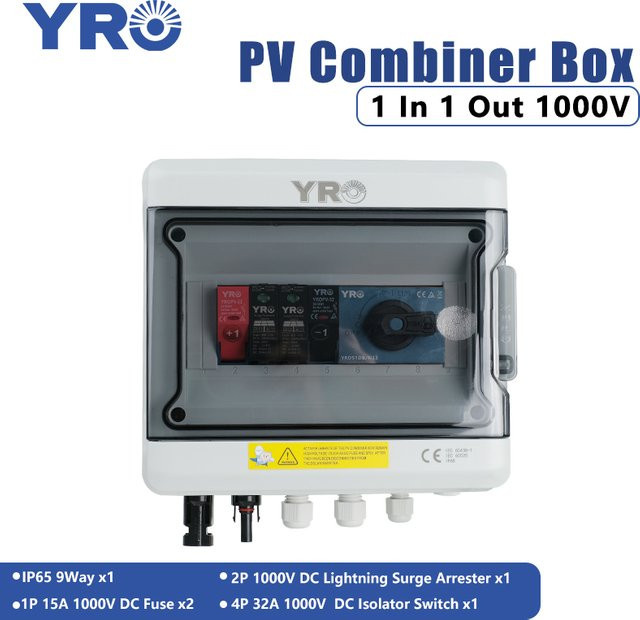 PV Combiner Box Solar Photovoltaik mit Blitzschutz, Sicherung und Isolatorschalter, 1 Eingang 1 Ausgang DC1000V, IP65, Weiß, B/T/H: 25,4 x 20,0 x 0 cm - Bild 1