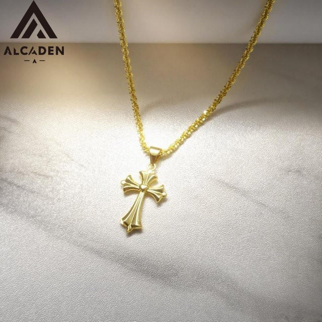 ALCADEN Kreuz Anhänger Halskette, Edelstahl, Gold, Damen - Bild 1