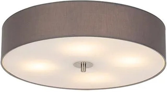 QAZQA Country Deckenleuchte Drum in Grau aus Baumwolle und Glas, Durchmesser: 50 cm, dimmbar - Bild 1
