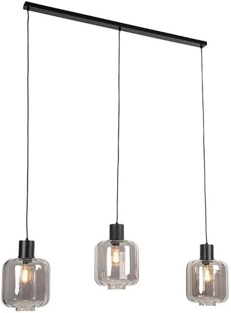 QAZQA Design Hängelampe Qara in Schwarz mit Rauchglas, 3-Licht, höhenverstellbar und dimmbar, Höhe: 161,5 cm - Bild 1