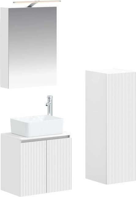 vidaXL Badezimmermöbel-Set 4-teilig in Weiß, modern mit Waschtischunterschrank, Wandunterschrank, Spiegelschrank und LED-Beleuchtung aus Ingenieurholz und Glas - Bild 1