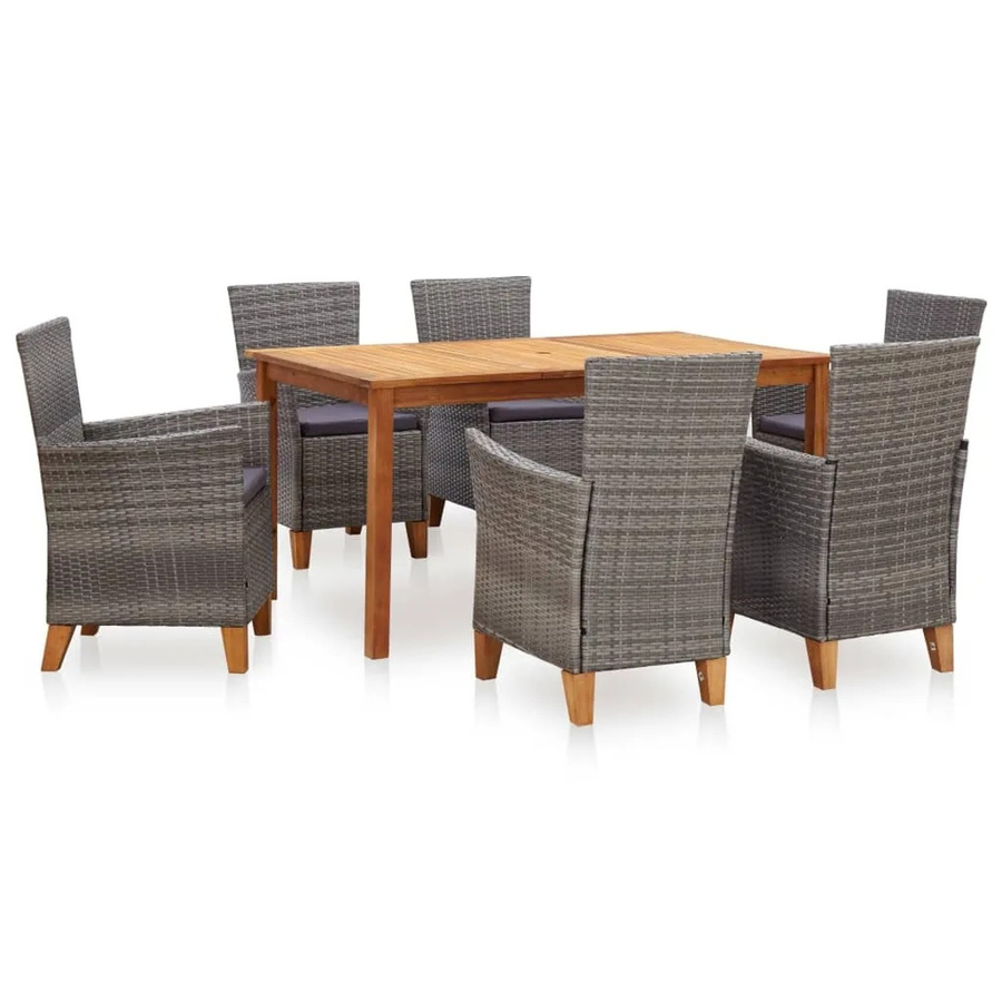 vidaXL 7-teilige Garten-Essgruppe aus Poly Rattan und Akazien-Massivholz in Grau - Bild 2