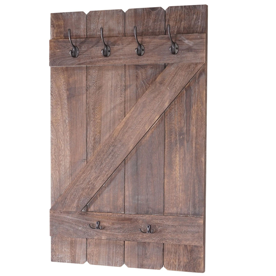 BERLINLODGE Wandgarderobe aus Paulowniaholz in Braun im Landhausstil mit 6 Haken, B/H/T: 91 x 60 x 10 cm - Bild 2
