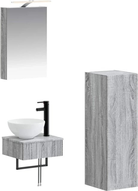 vidaXL Badezimmerschrank-Set 4-teilig in Grau Sonoma mit Waschtischunterschrank und Spiegelschrank inklusive LED-Beleuchtung, B/T/H: 40 x 10,5 x 60,5 cm - Bild 1