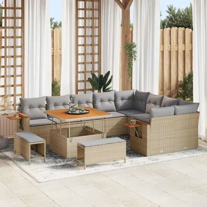 vidaxl Garten-Sofa-Set aus Poly-Rattan mit 12 Kissen in Beige, modernes Loungemöbel-Set - Bild 1
