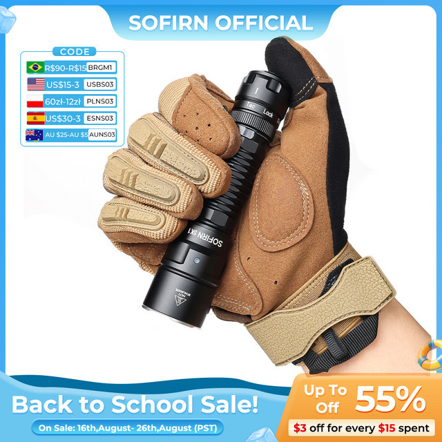 Sofirn SK1 SFT25R LED Taktische Taschenlampe in Schwarz mit 1300 Lumen und wiederaufladbarem 18650 Akku sowie Drehschalter - Bild 1