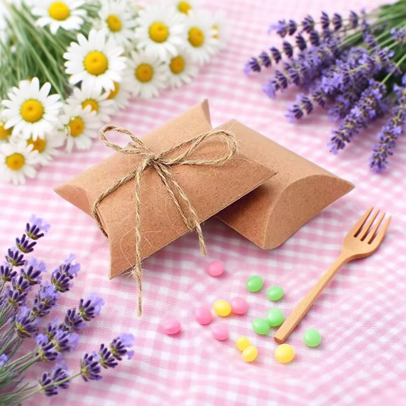 Kraftpapier Kissenboxen in Braun für Süßigkeiten, Schmuck und Geschenke zur Partydekoration - Bild 3