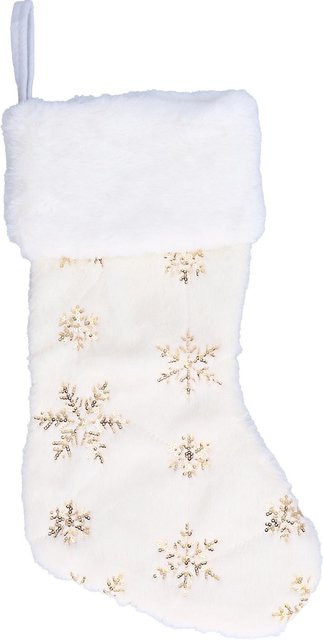 TOMTOP JMS Weihnachtsstrumpf Anhänger aus Polyester mit Schneeflocken-Stickerei in Weiß - Bild 1