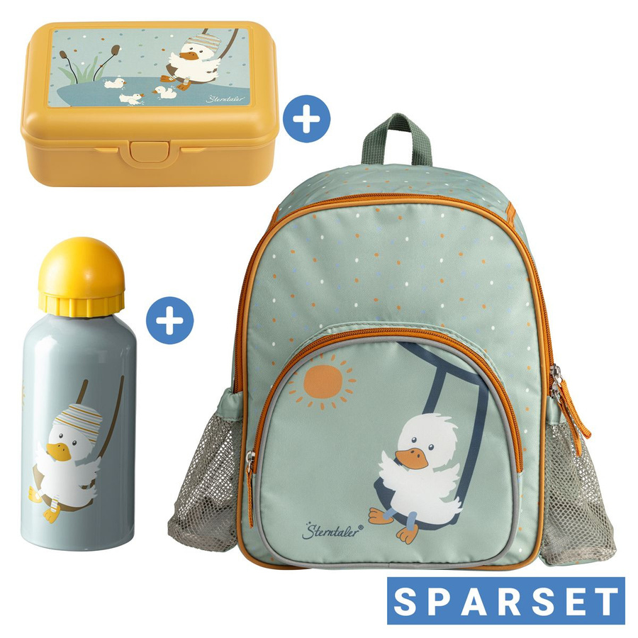 Sterntaler 3er Set mit Rucksack, Brotdose und Trinkflasche Ente Edda in Blau und Orange - Bild 1