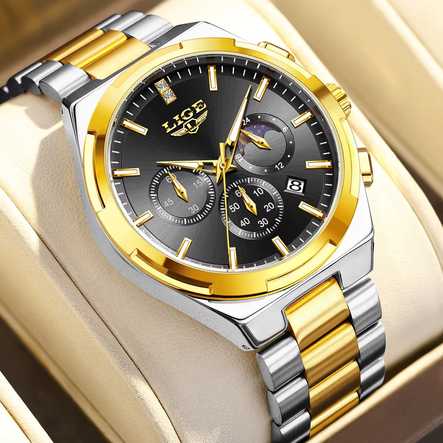 LIGE Armbanduhr Edelstahl, Quarz, Schwarz, Herren - Bild 6