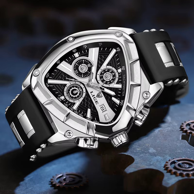 Lige Armbanduhr Chronograph, Quarz, Edelstahl, Kautschuk, Schwarz, Herren - Bild 2