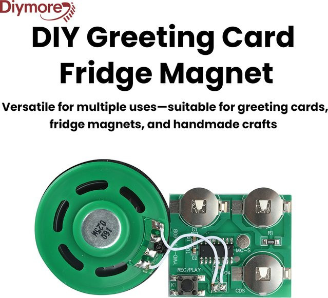 diymore 60-Sekunden-Aufnahme- und Wiedergabemodul für Grußkarten und Kühlschrankmagnete in Grün mit Batterie und Tastensteuerung - Bild 1
