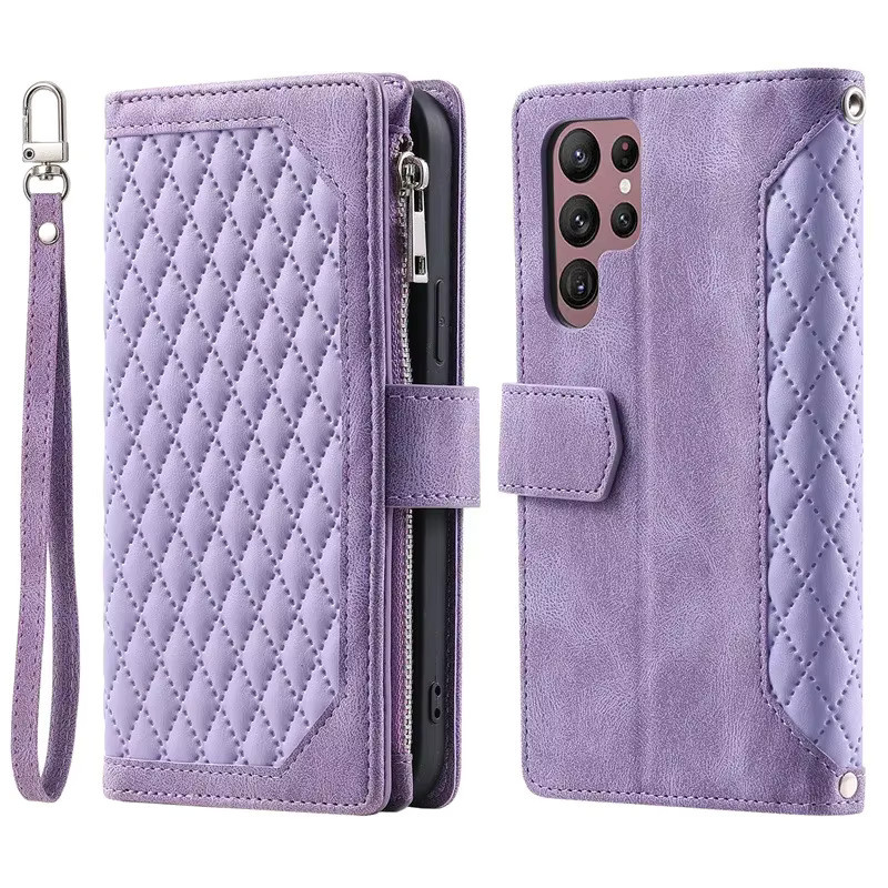 Crossbody Brieftasche mit Reißverschluss und Kartenhalter sowie Handyhülle aus Leder für Samsung Galaxy S24 Ultra S23 S22 Fe S21 Plus A53 A54 A34 in Rot und Lila - Bild 2