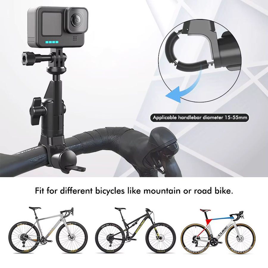 Lenker- und Spiegelhalterung für GoPro 12 11 10 9 sowie Insta360 X3 X4 und DJI Action Kameras in Schwarz - Bild 4