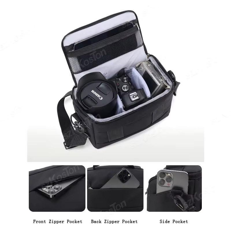 SZKOSTON DSLR-Kameratasche in Grau, wasserabweisend und stoßfest, tragbare Umhängetasche für Sony, Nikon, Canon und Panasonic Kameras - Bild 2