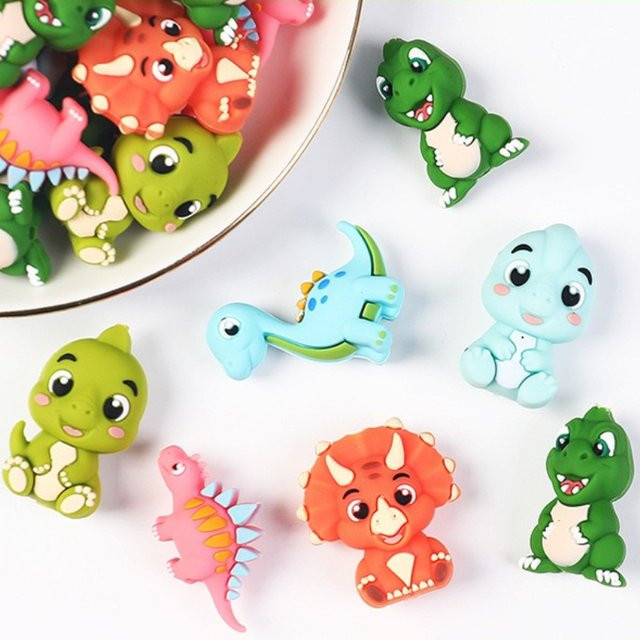 Dinosaurier 3D Silikon Perlen, Kinder, 20 Stück - Bild 1