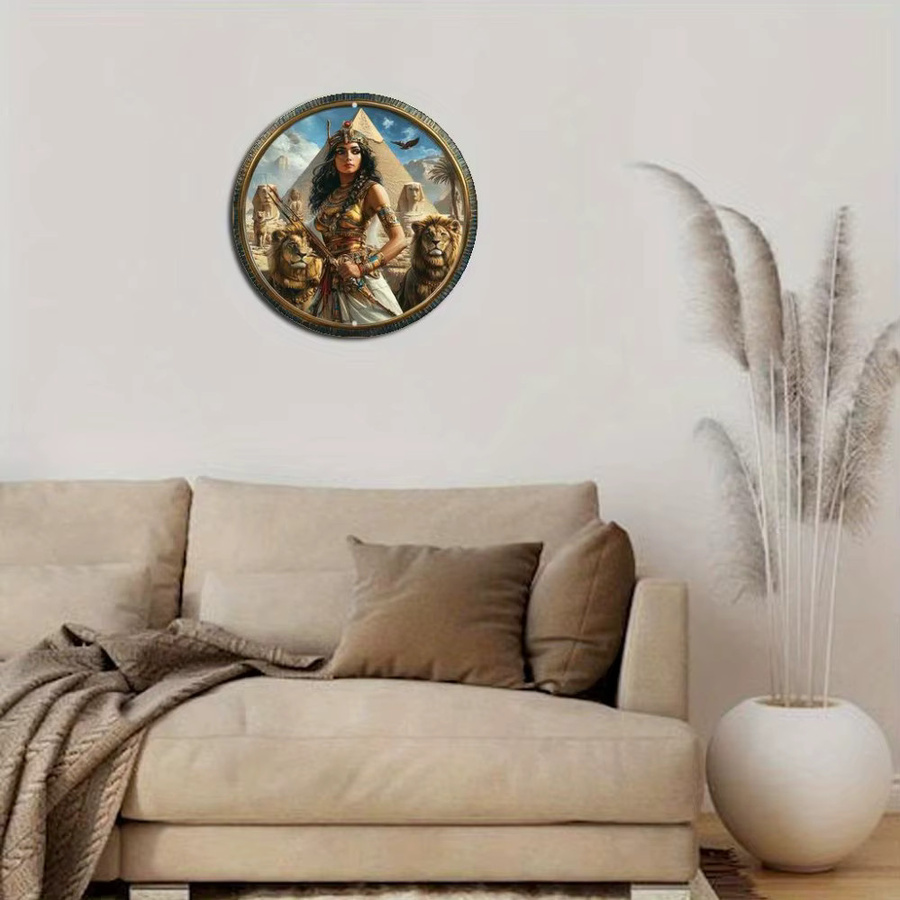 HELLOYOUNG Vintage Metall-Wandschild mit Ägyptischer Frau und Löwe in Gold, B/B/B: 20,32 x 20,32 x 20,32 cm - Bild 2