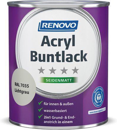 RENOVO Acryl-Buntlack für Holz, Lichtgrau RAL 7035, seidenmatt, wasserbasiert, 0,75 l - Bild 1