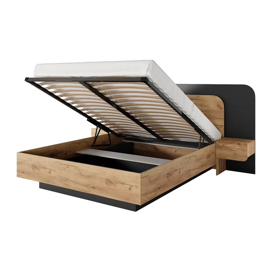 Desado Bett mit Bettkasten in Anthrazitgrau und Naturfarben Hell, B/T/H: 160 x 200 x 245,2 cm - Bild 2