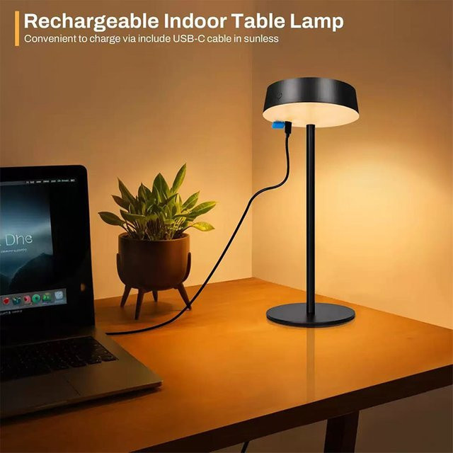 Lyfs Solar-Tischlampe mit dimmbarer LED, kabellose und wasserdichte Nachtlampe in Schwarz für Garten und Terrasse - Bild 1