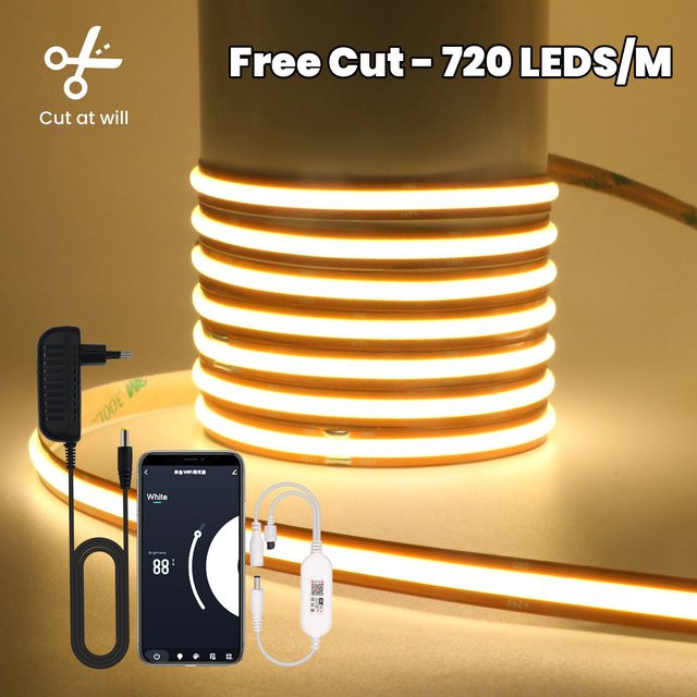 HEGEHE COB LED-Streifen mit 720 LEDs/m, flexibler CCT-Streifen mit WiFi und Bluetooth zur Heimdekoration, weiß - Bild 1