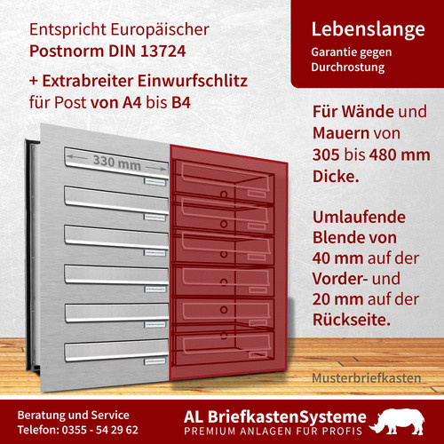 AL Briefkasten für 4 Parteien, silberfarben, B/H/T: 76,8 x 23 x 48 cm - Bild 2