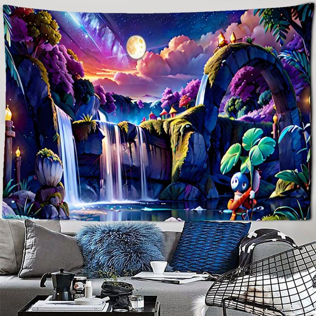 Psychedelischer Wandteppich mit Schmetterlingswald und abstrakten Pilzen von Super Six, mehrfarbig, B/H: 150 x 150 cm - Bild 1