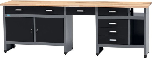 Küpper Werkbank mit 6 Schubladen und 2 Türen, Schwarz-Grau, H: 84 cm, B: 240 cm, T: 60 cm - Bild 1
