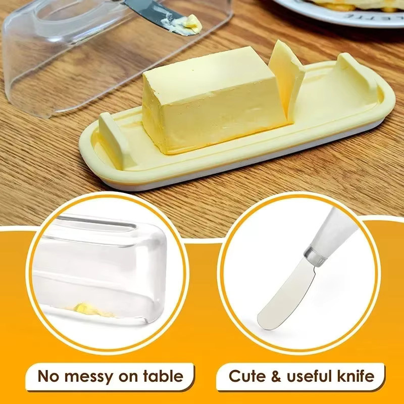 Käsebehälter und Butterdose mit Deckel und Messer aus Kunststoff, luftdicht zur Frischhaltung von festem Käse und Butter - Bild 2