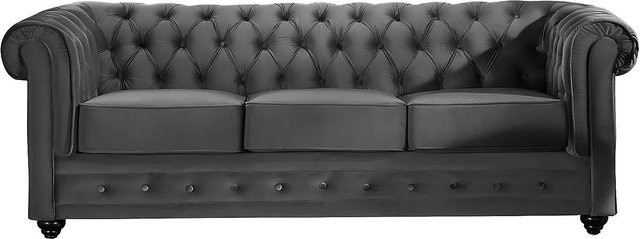 Vente-unique Chesterfield Sofa aus Samt in Anthrazitgrau, Breite: 205 cm - Bild 1