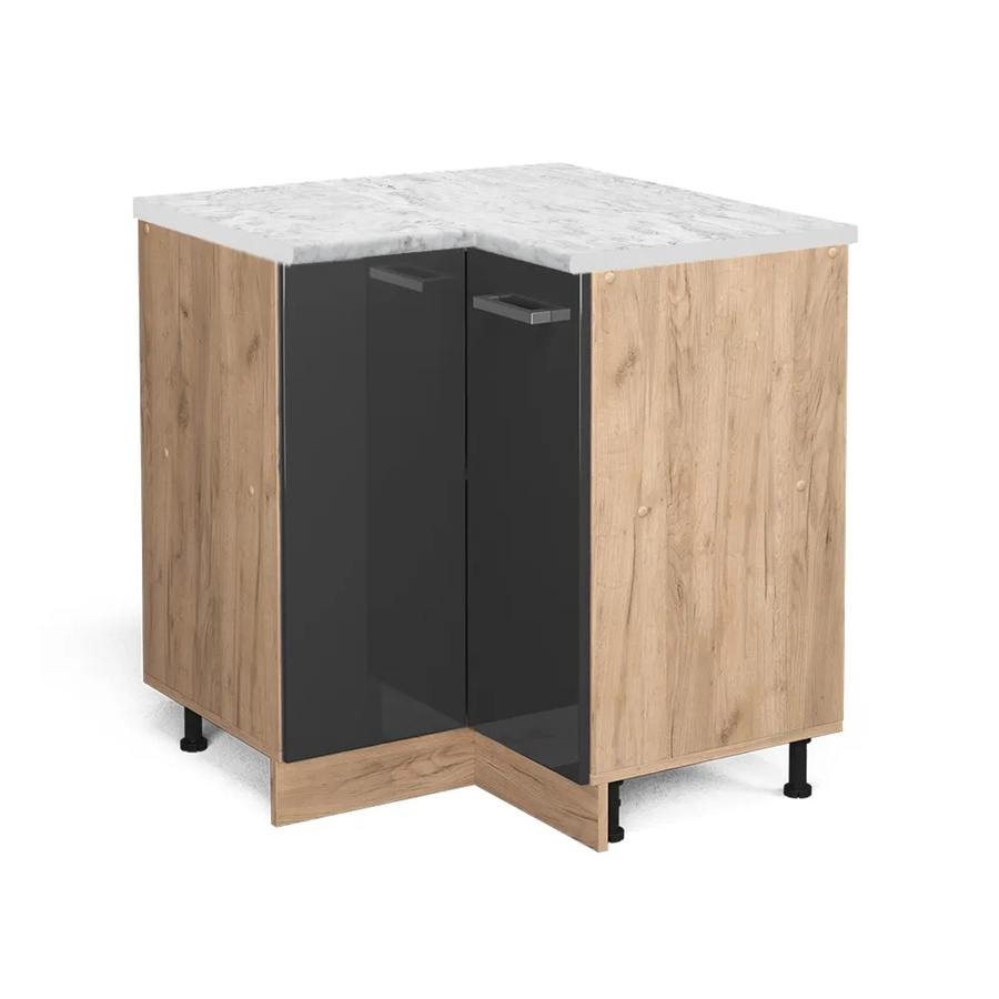 Vicco R-Line Eckunterschrank für die Küche in Anthrazit und Eiche mit Marmor-Optik, B/T/H: 75,6 x 60,0 x 81,6 cm - Bild 1
