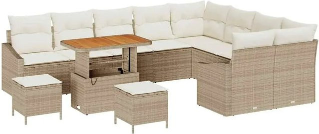 vidaXL Garten-Sofa-Set aus Poly Rattan in Beige mit 12-teiligem Polster-Set und Tisch - Bild 1