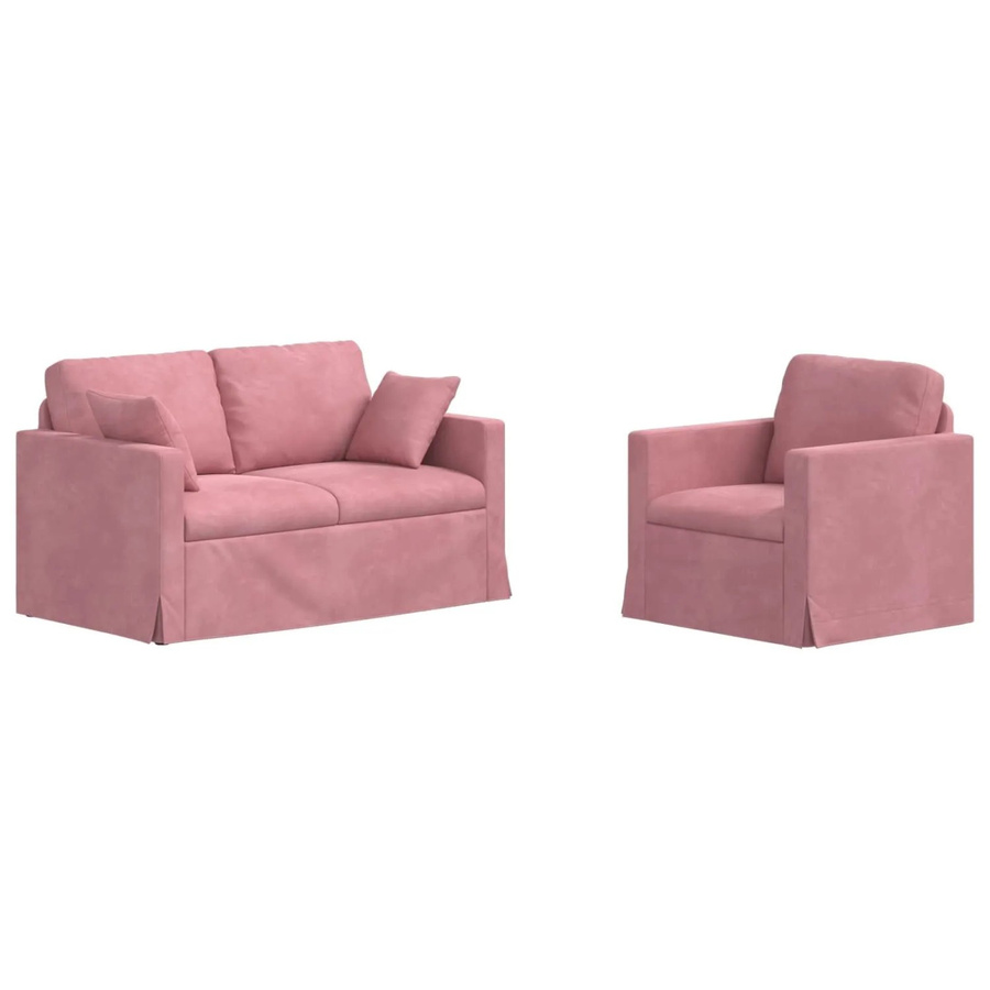 vidaXL Sofa Set 2-teilig Rosa Samt mit Metallrahmen B/T/H: 138 x 78 x 80 cm und 78 x 78 x 80 cm - Bild 2
