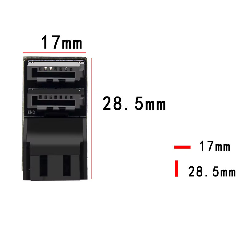 OULLX Doppel SATA 7Pin Buchse auf 7Pin Stecker, 90 und 180 Grad abgewinkelt, Netzteil Konverter für Mainboard und PC, Schwarz - Bild 3