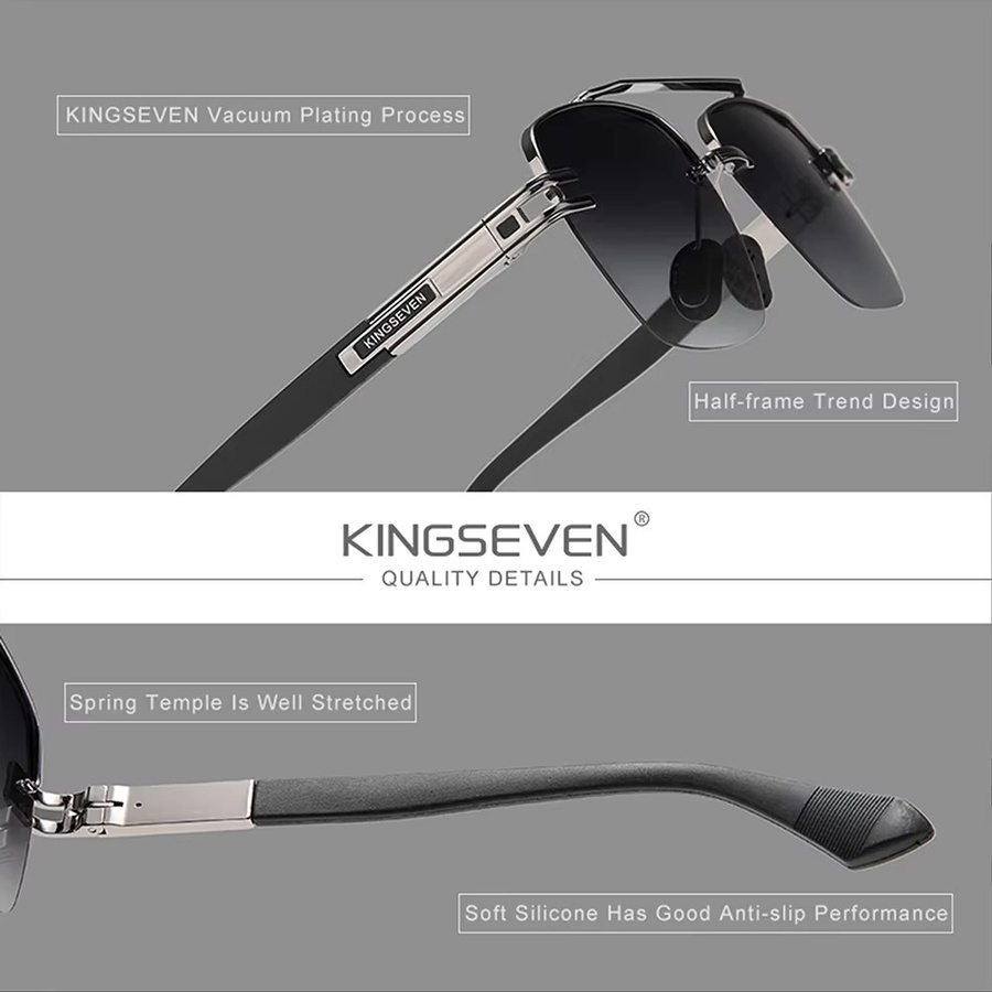 KINGSEVEN Sonnenbrille, Halbrand, quadratisch, Metall, schwarz, Unisex, polarisiert - Bild 2