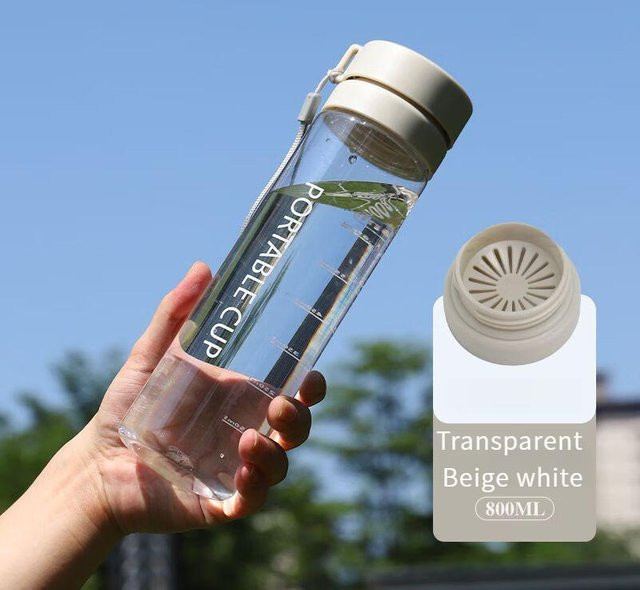 GIANXI Tragbare Outdoor Wasserflasche mit Tee-Sieb und Seil, Auslaufsicher, Grau/Transparent, 0,8 l - Bild 1