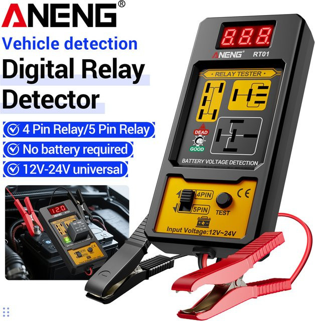 ANENG RT01 Digitaler Relais-Detektor und Batterietester für Fahrzeuge, 11–25 V, Schwarz - Bild 1