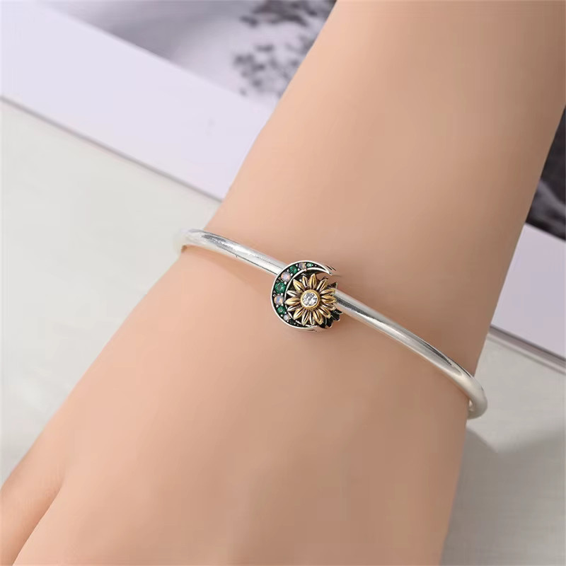 Sonnenblumen-Charms mit Mond-Motiv, 925 Silber, Zirkonia, Damen - Bild 2