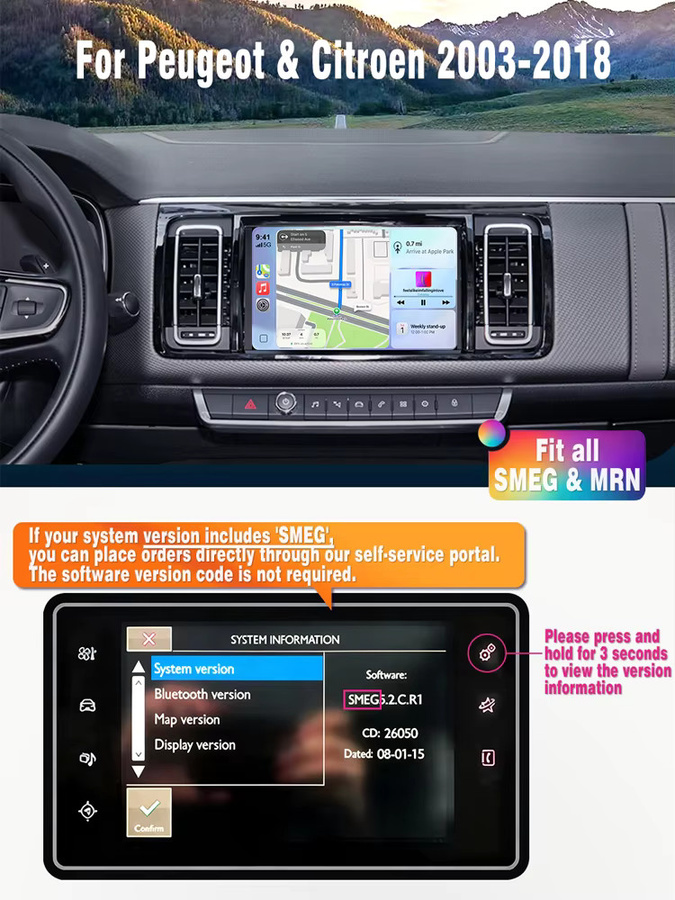 AUTOTOP Wireless CarPlay und Android Auto Adapter für Peugeot Citroen DS3 DS4 DS5 SMEG 208 2008 308 3008 408 508 C3 C4 C5 Partner Tepee, Schwarz - Bild 3