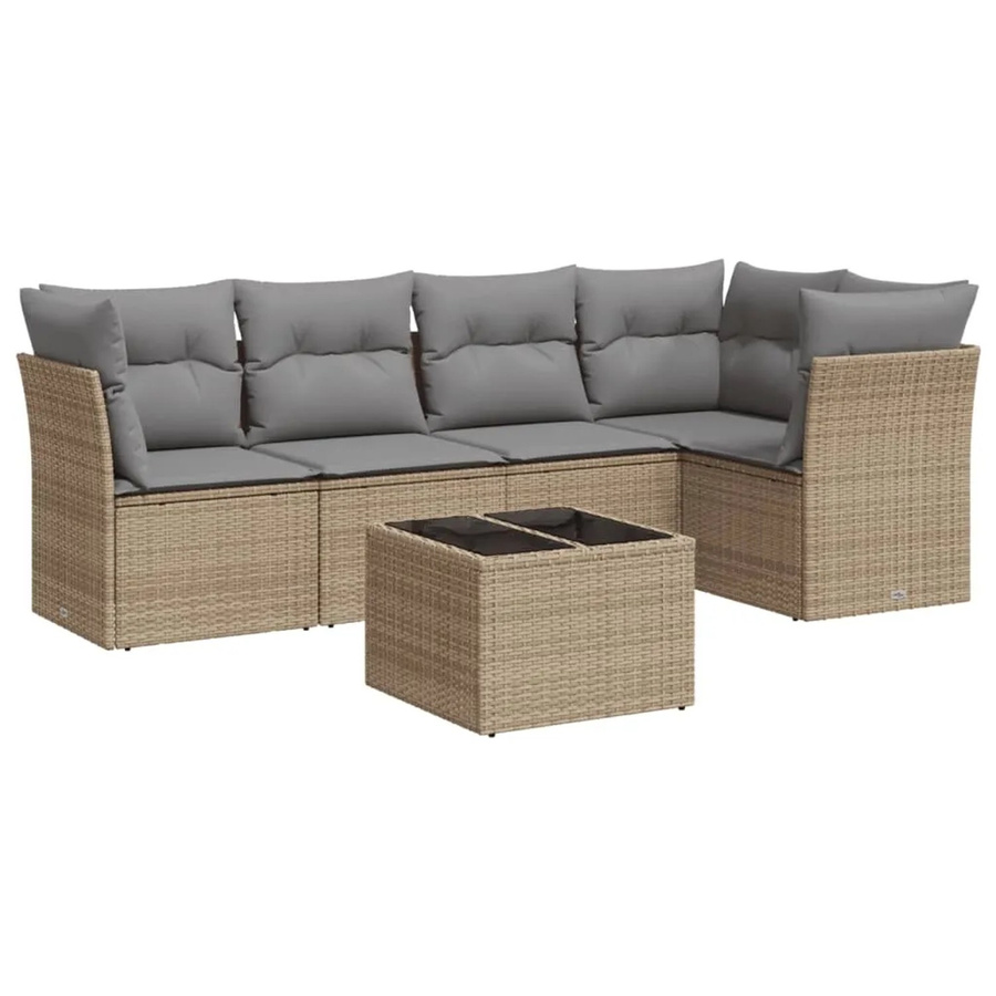 vidaXL 6-teilige Garten-Sofagarnitur in L-Form aus Poly-Rattan in Beige-Grau mit Tisch und Polsterkissen - Bild 2