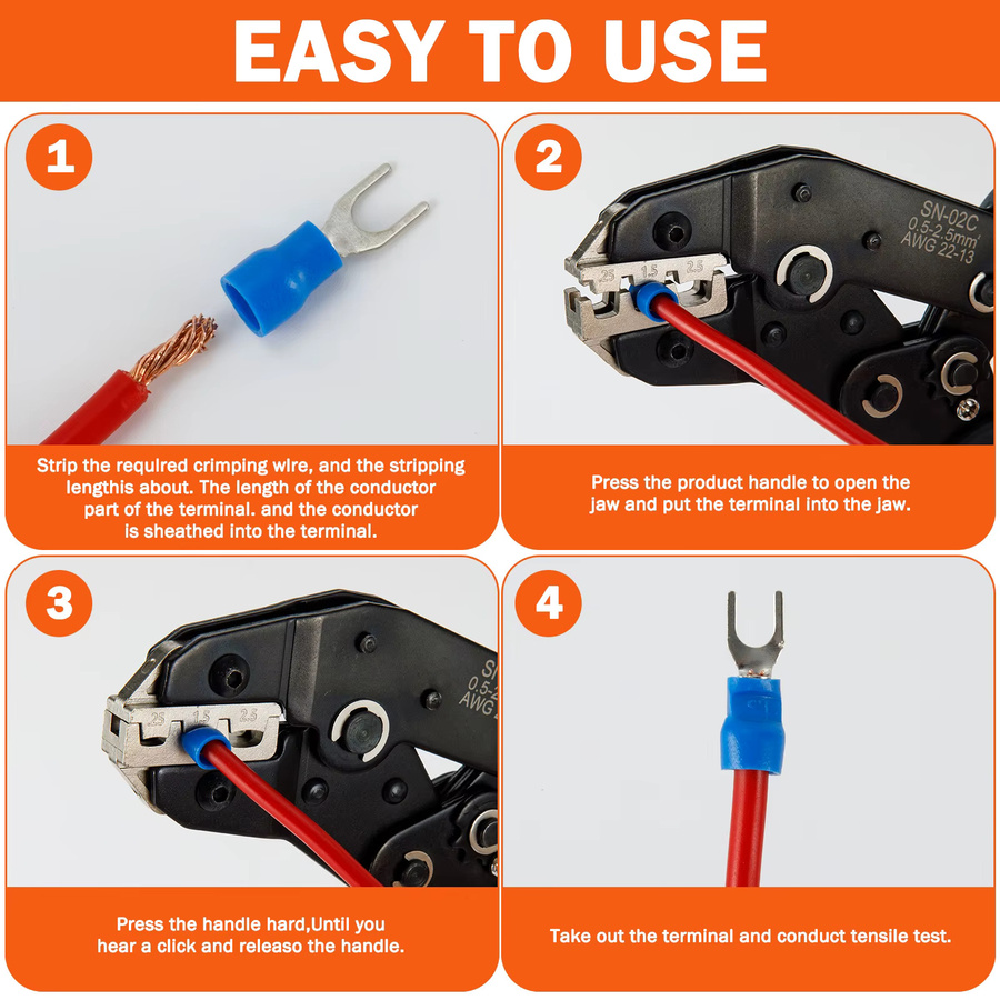WOZOBUY Draht-Crimp-Werkzeug-Set mit Crimpzange und Kabelösen-Sortiment für isolierte elektrische Drahtverbinder (Stumpf-, Ring- und Spatenanschlüsse) - Bild 4