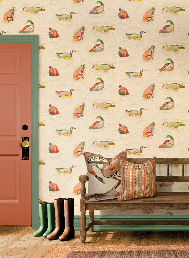 Mulberry Home Tapete Duck Pond Jewel in Beige und Multicolour mit Natur- und Tiermotiven - Bild 1