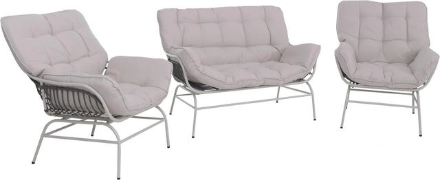 MCW Lounge-Set P75 Gartengarnitur aus Poly-Rattan und Metall in Hellgrau mit beigen Polstern - Bild 2