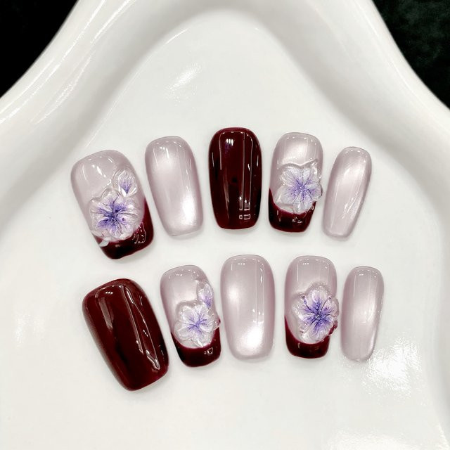 YADORNOS Nagelverzierung Eisblume, Glasperlen, lila, weinrot, glänzend - Bild 1