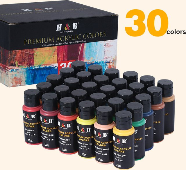 ZJMZYM Acrylfarbe Set mit 30 Farben in Multicolour, 60 ml pro Flasche, wasserfeste Pigmente für Kunst und Handwerk - Bild 1