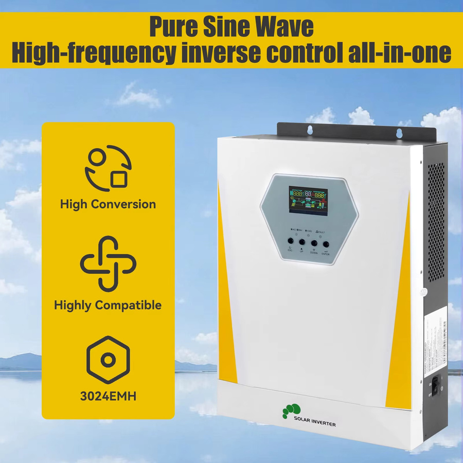 RVPOZWER Hybrid-Solarwechselrichter 3KW/6.2KW 24V DC zu 230V AC mit MPPT-Solarladegerät und LCD-Digitalanzeige in Weiß für Haus und Wohnmobil - Bild 2