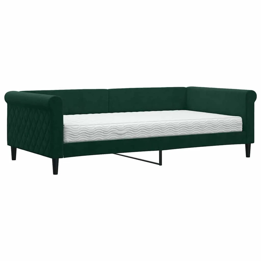vidaXL Tagesbett mit Matratze in Dunkelgrün aus Samt mit Armlehnen, B/T/H: 200 x 100 x 68 cm - Bild 2